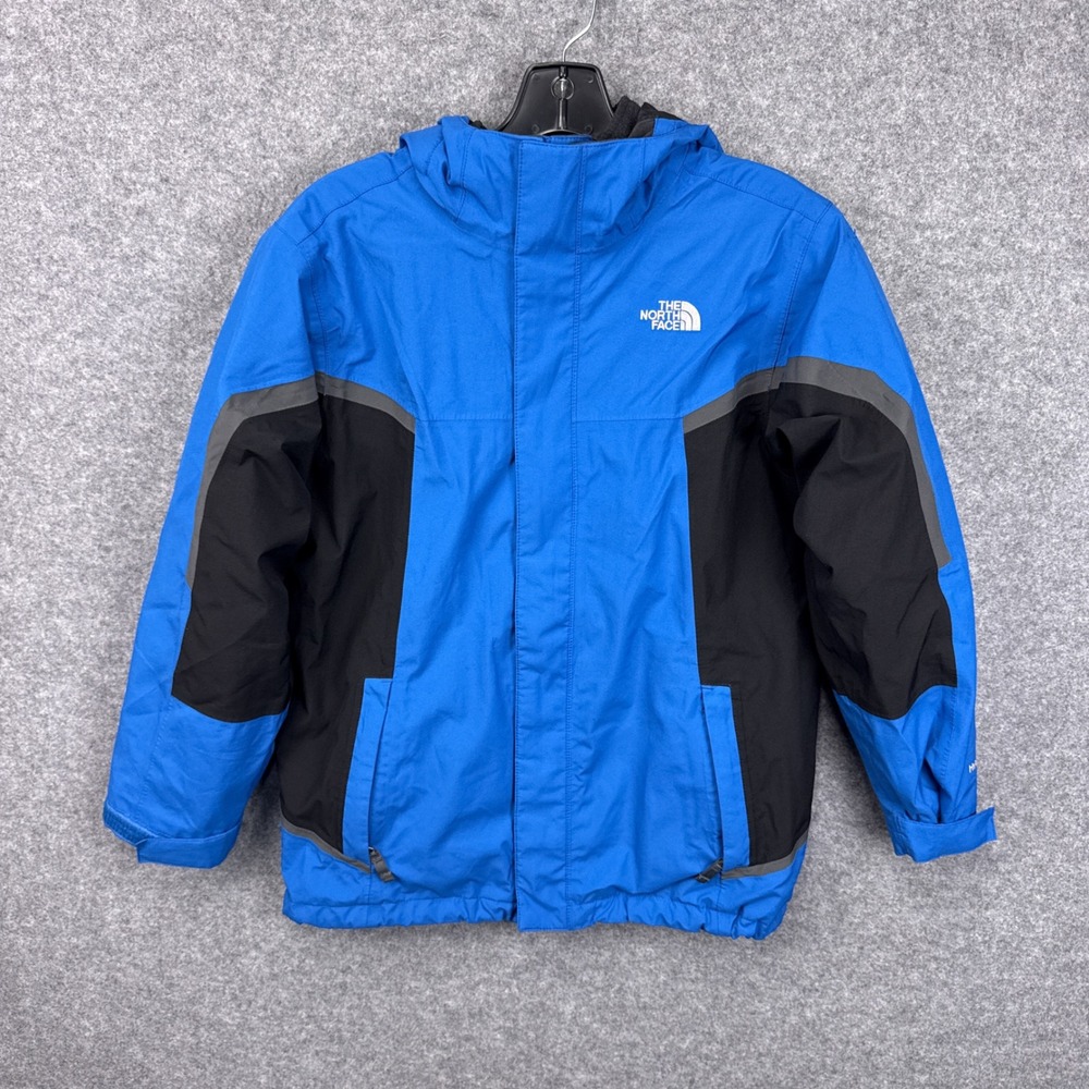 The North Face Boys HyVent Winter Jacket L 14/16 Blue Black Fleece Lined Hooded